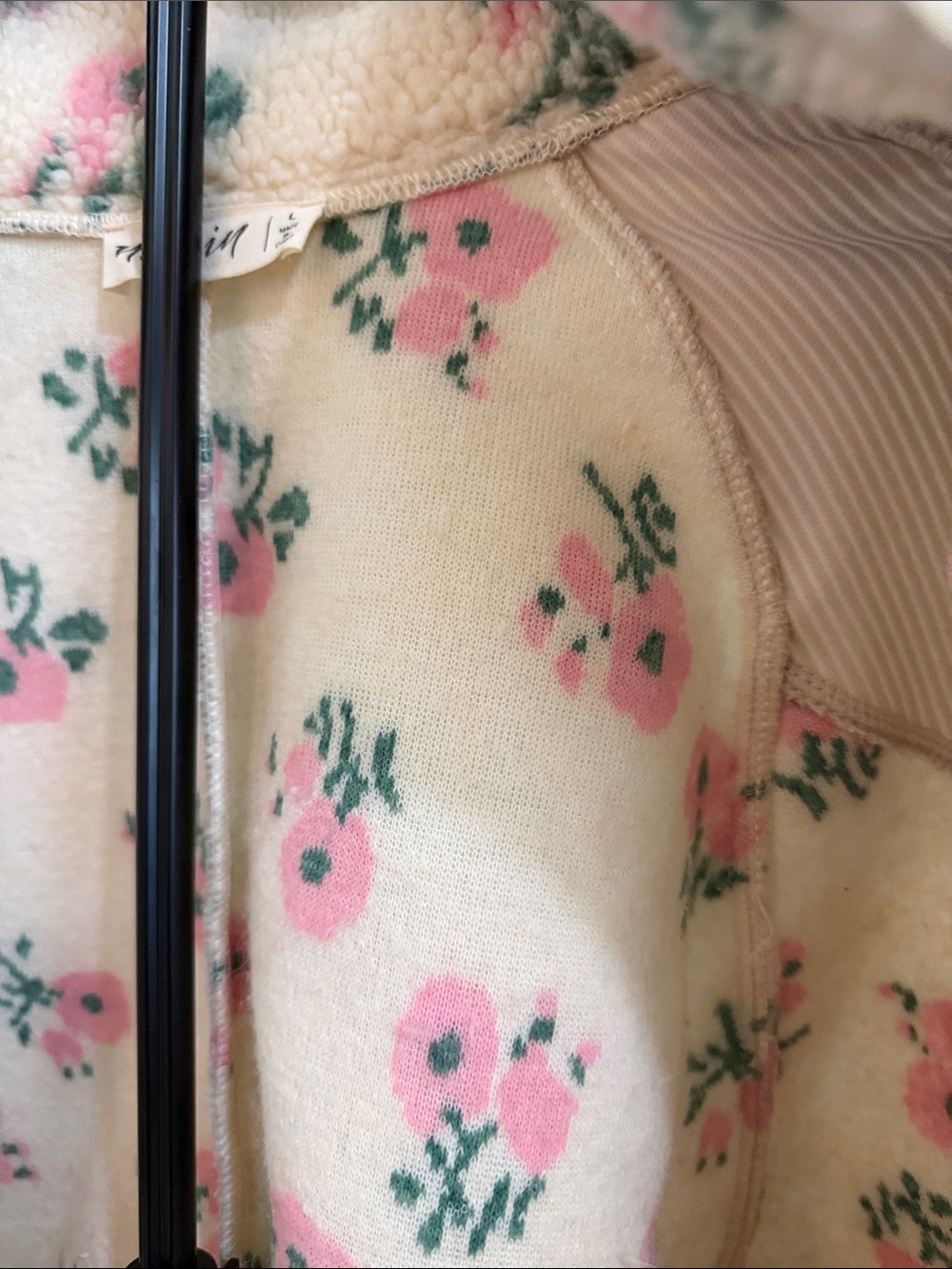Cream Floral Sherpa Zip Jacket - Picture 4 of 4